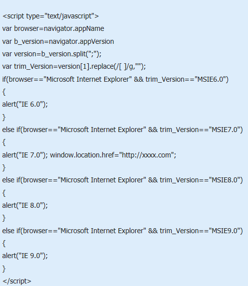 JS代码判断IE6,IE7,IE8,IE9的函数代码