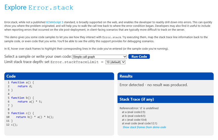 IE10 Error.stack 让脚本调试更加方便快捷