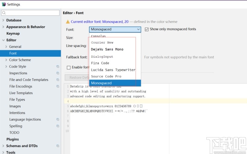 datagrip设置字体的方法