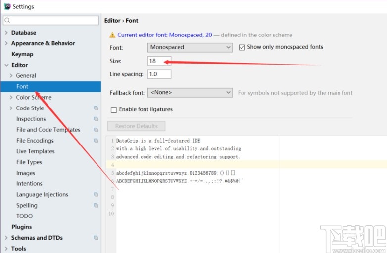 datagrip设置字体的方法