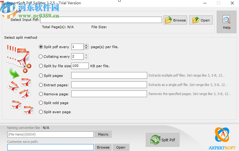 AxpertSoft Pdf Splitter分割PDF文件的方法步骤