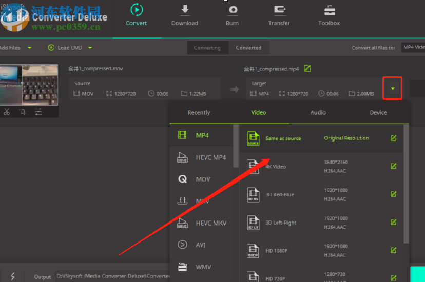 iSkysoft iMedia Converter Deluxe将mov转换成MP4的方法