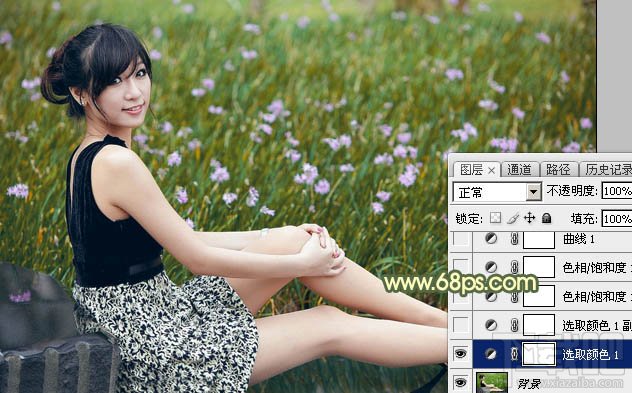 如何用Photoshop CC给草地上的美女加上古典暗调青黄色