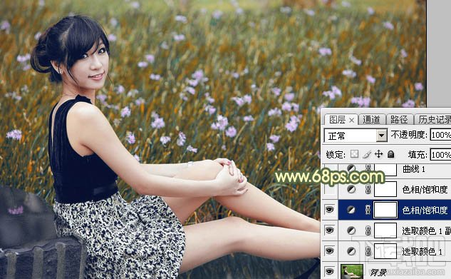 如何用Photoshop CC给草地上的美女加上古典暗调青黄色