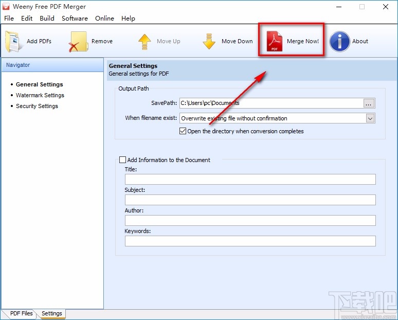 Weeny Free PDF Merger合并PDF的方法