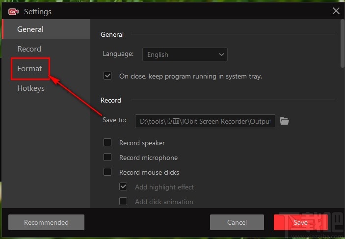 IObit Screen Recorder设置录制视频默认格式的方法