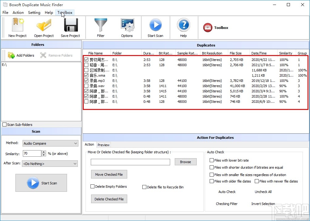 Boxoft Duplicate Music Finder扫描重复音频的操作方法