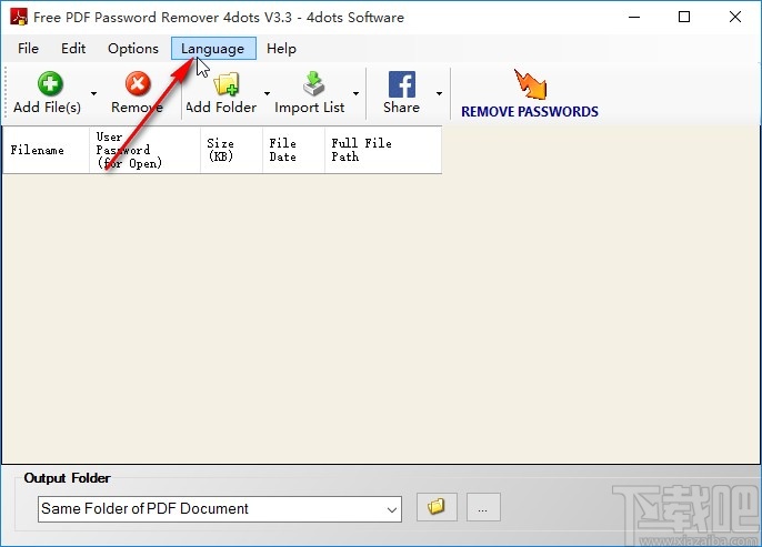 Free PDF Password Remover 4dots设置中文界面的方法