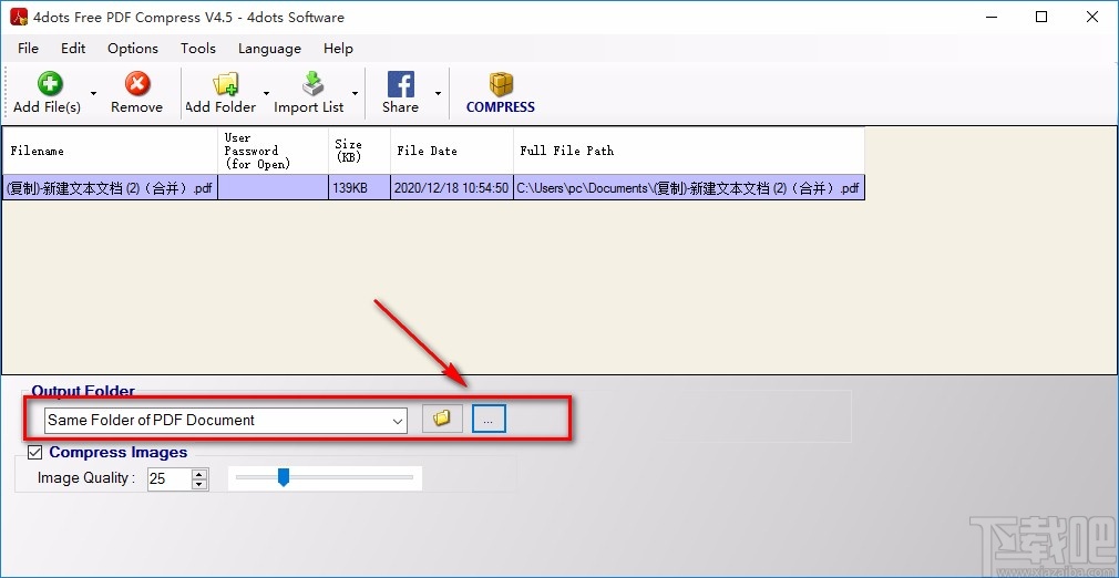 4dots Free PDF Compress压缩PDF的方法