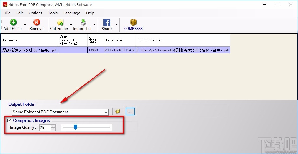 4dots Free PDF Compress压缩PDF的方法