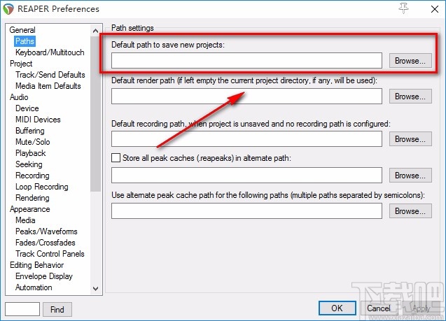 Reaper设置默认保存路径的方法