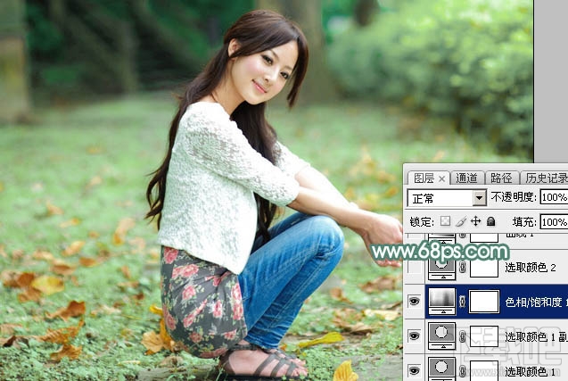 如何用Photoshop CC给空地上的美女加上甜美的粉绿色