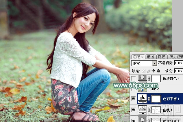 如何用Photoshop CC给空地上的美女加上甜美的粉绿色