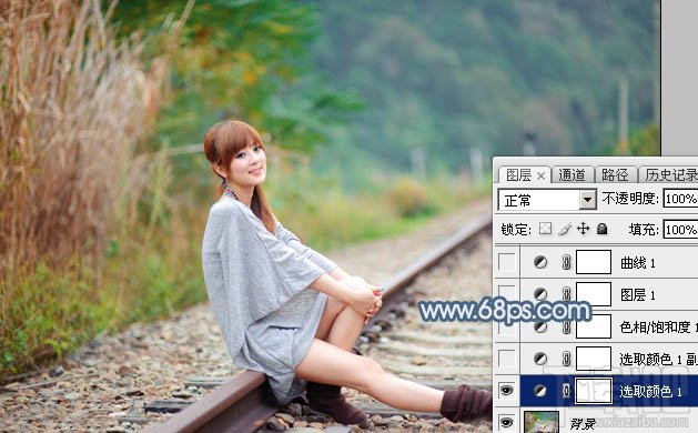 如何用Photoshop CC给铁轨上的美女加上梦幻的淡蓝色