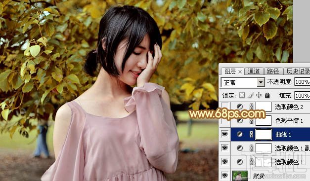 如何用Photoshop CC给绿树中的美女加上程曦阳光色