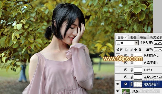 如何用Photoshop CC给绿树中的美女加上程曦阳光色