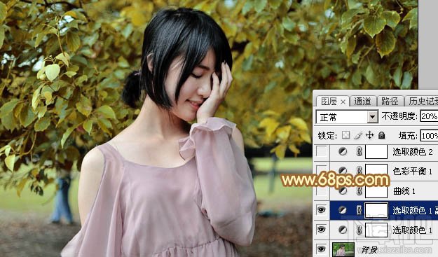 如何用Photoshop CC给绿树中的美女加上程曦阳光色