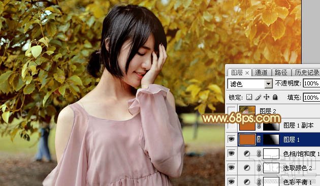 如何用Photoshop CC给绿树中的美女加上程曦阳光色