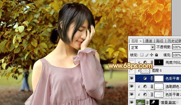 如何用Photoshop CC给绿树中的美女加上程曦阳光色