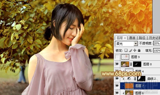 如何用Photoshop CC给绿树中的美女加上程曦阳光色