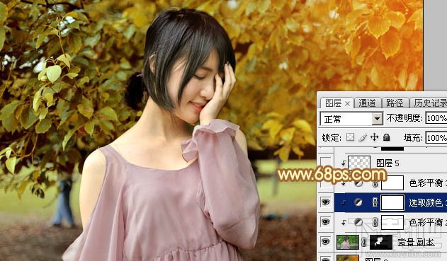 如何用Photoshop CC给绿树中的美女加上程曦阳光色