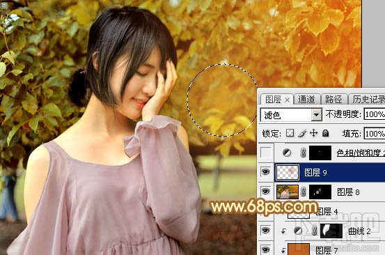 如何用Photoshop CC给绿树中的美女加上程曦阳光色