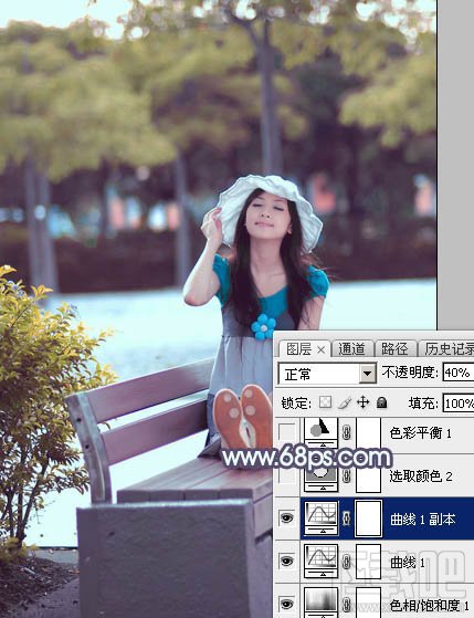 如何用Photoshop CC给外景美女加上韩系秋季粉蓝色