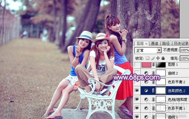 如何用Photoshop CC打造唯美的粉紫色公园美女图片