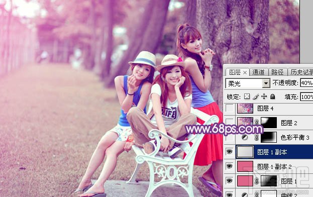 如何用Photoshop CC打造唯美的粉紫色公园美女图片