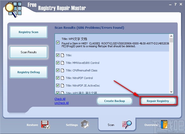 Free Registry Repair Master修复注册表的方法