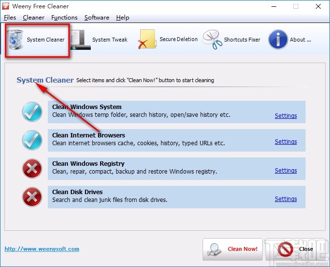 Weeny Free System Cleaner清除浏览记录的方法