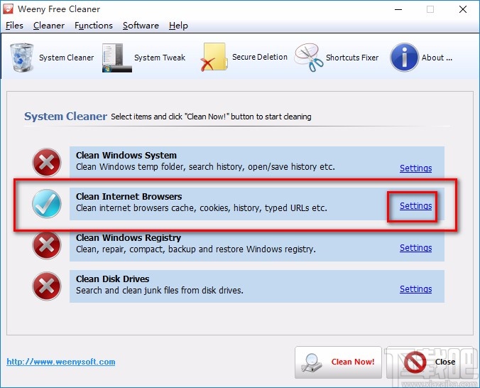 Weeny Free System Cleaner清除浏览记录的方法