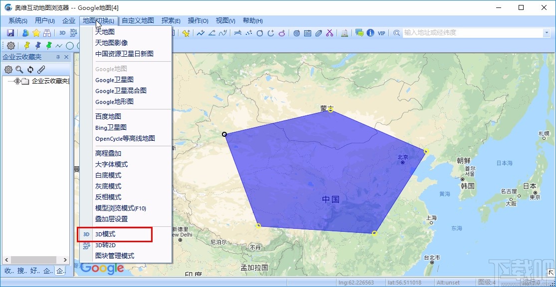 奥维互动地图浏览器切换3D模式的方法